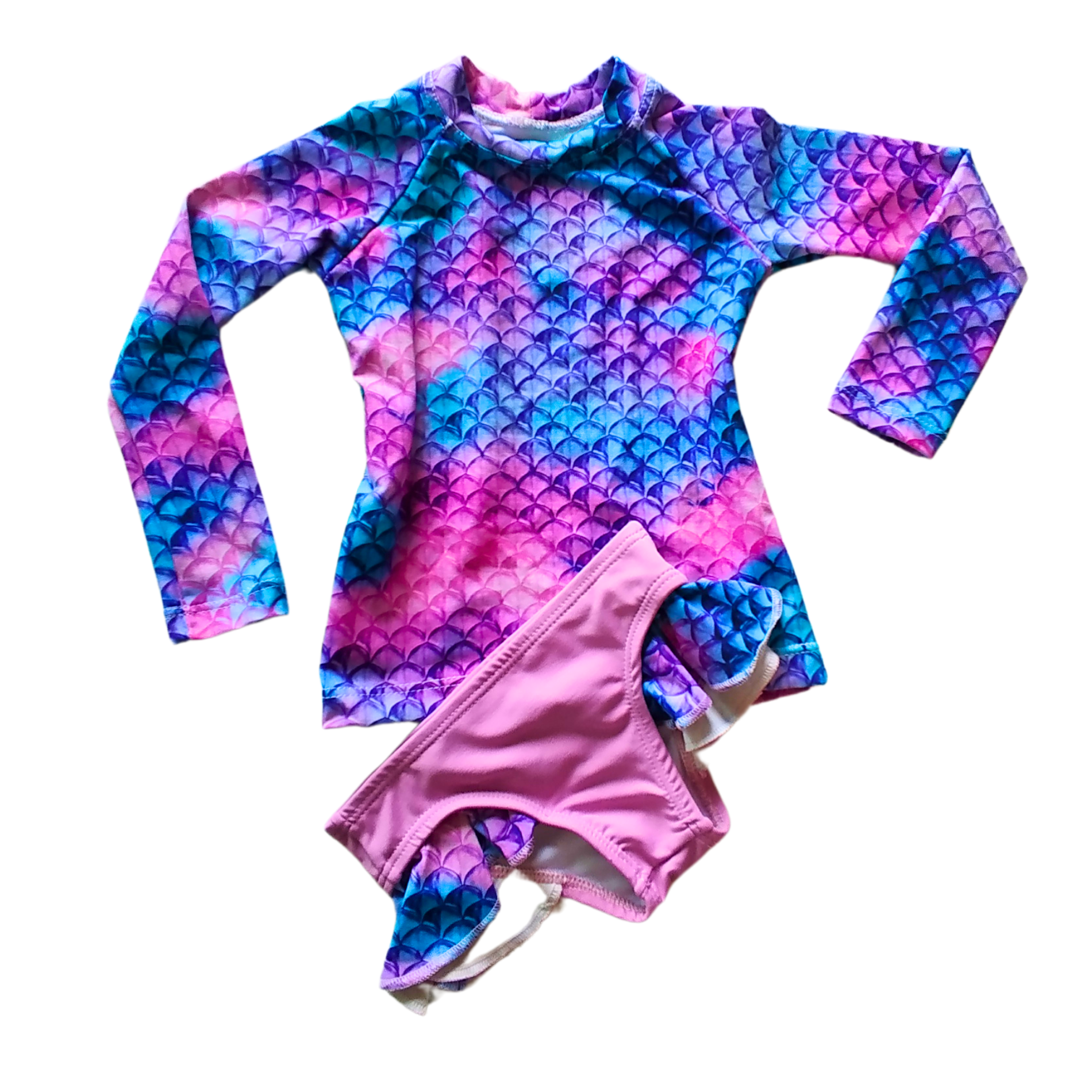 Conjunto Infantil Estampa de Sereia – Blusa com Manga Longa + Calcinha com Proteção Solar UV 50+